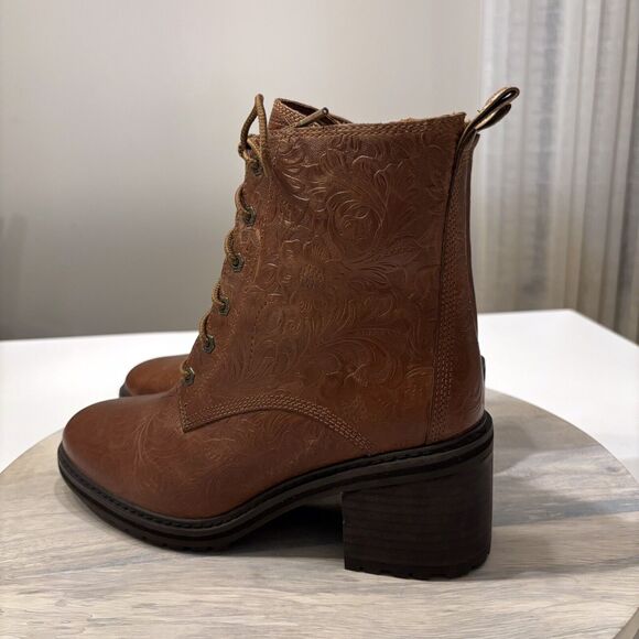 Women's Timberland Sienna High Embossed Brown Leather Waterproof Boots US Size 8 - Picture 2 of 12